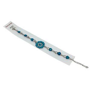 Charming Charlie‎ Bracelet - Faux Turquoise Stones & Rhinestones - 7.5 Inches